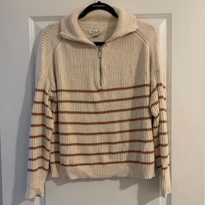 Rachel Zoe Cream and Brown Striped Quarter-Zip Sweater